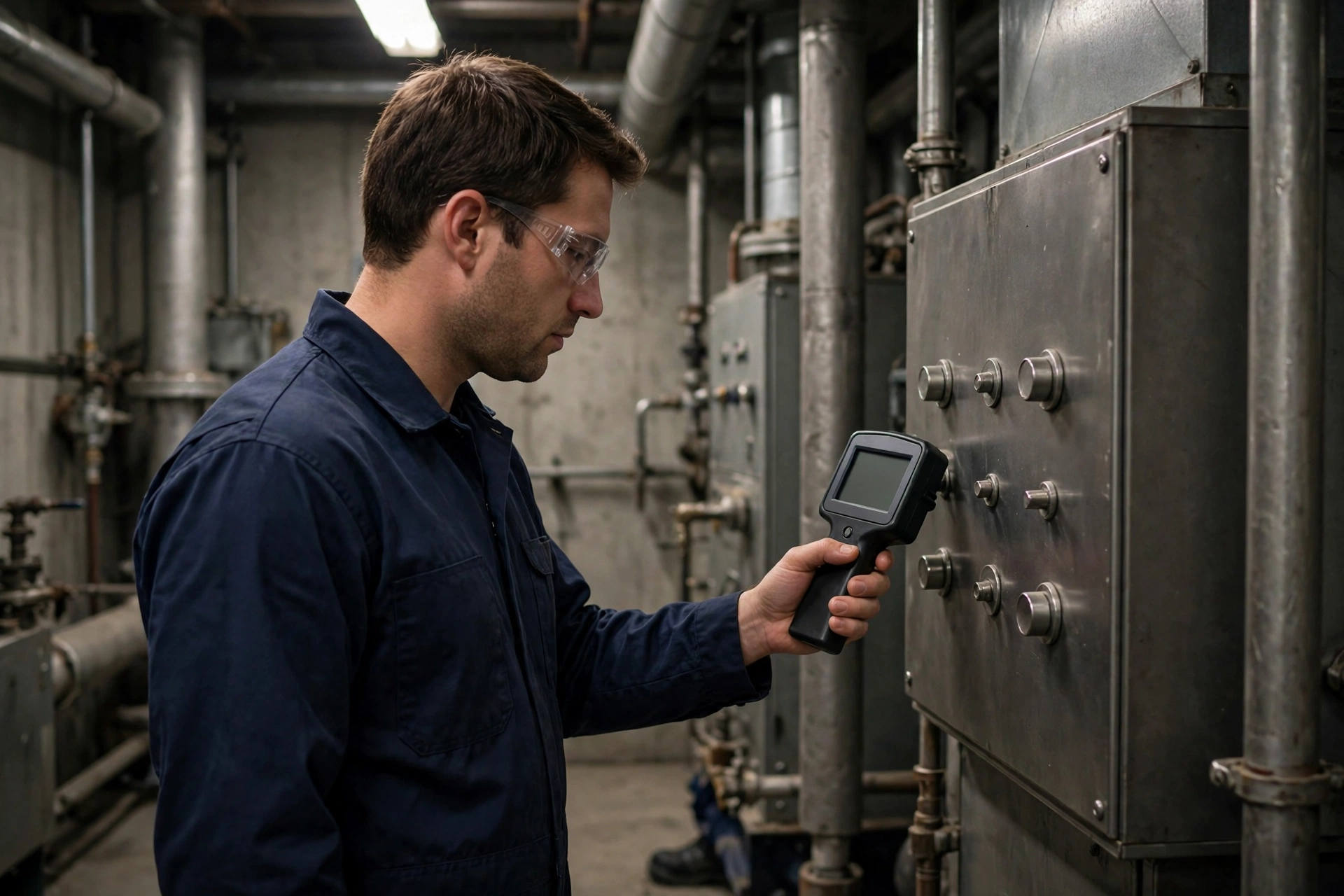 Technician testing furnace controls with a handheld gauge