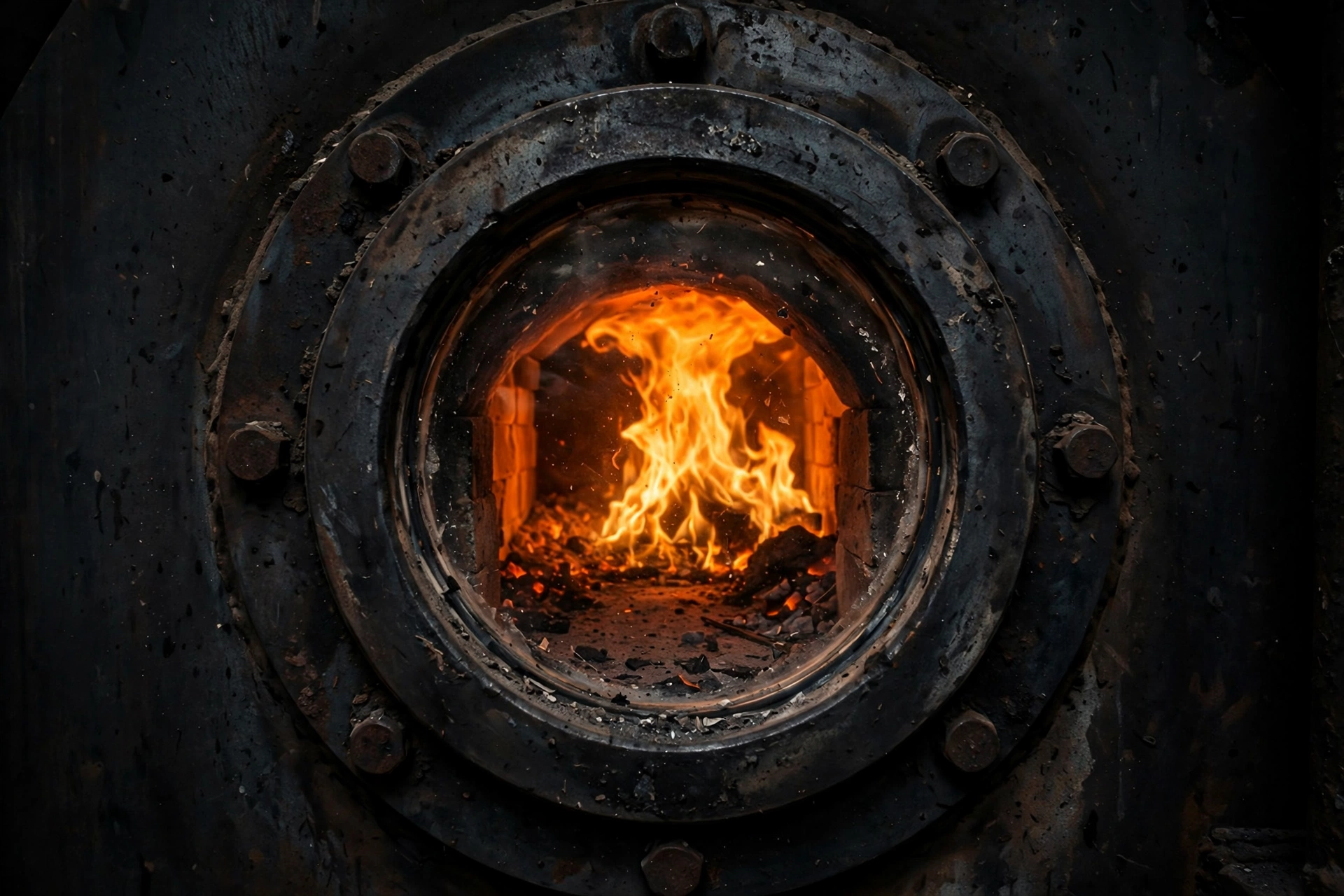 Furnace flame seen through a small inspection window