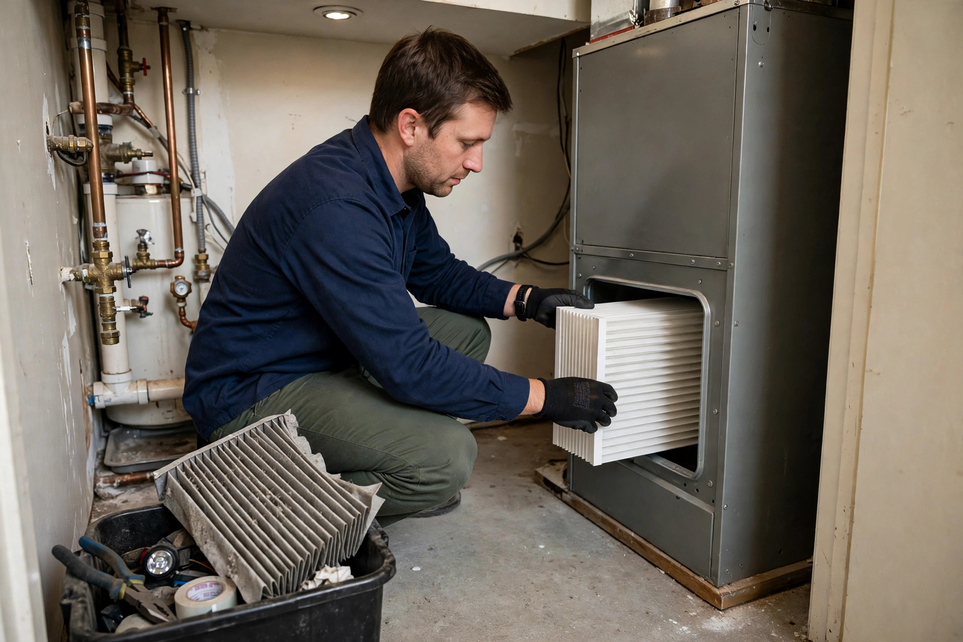 Technician testing furnace airflow in New Hampshire