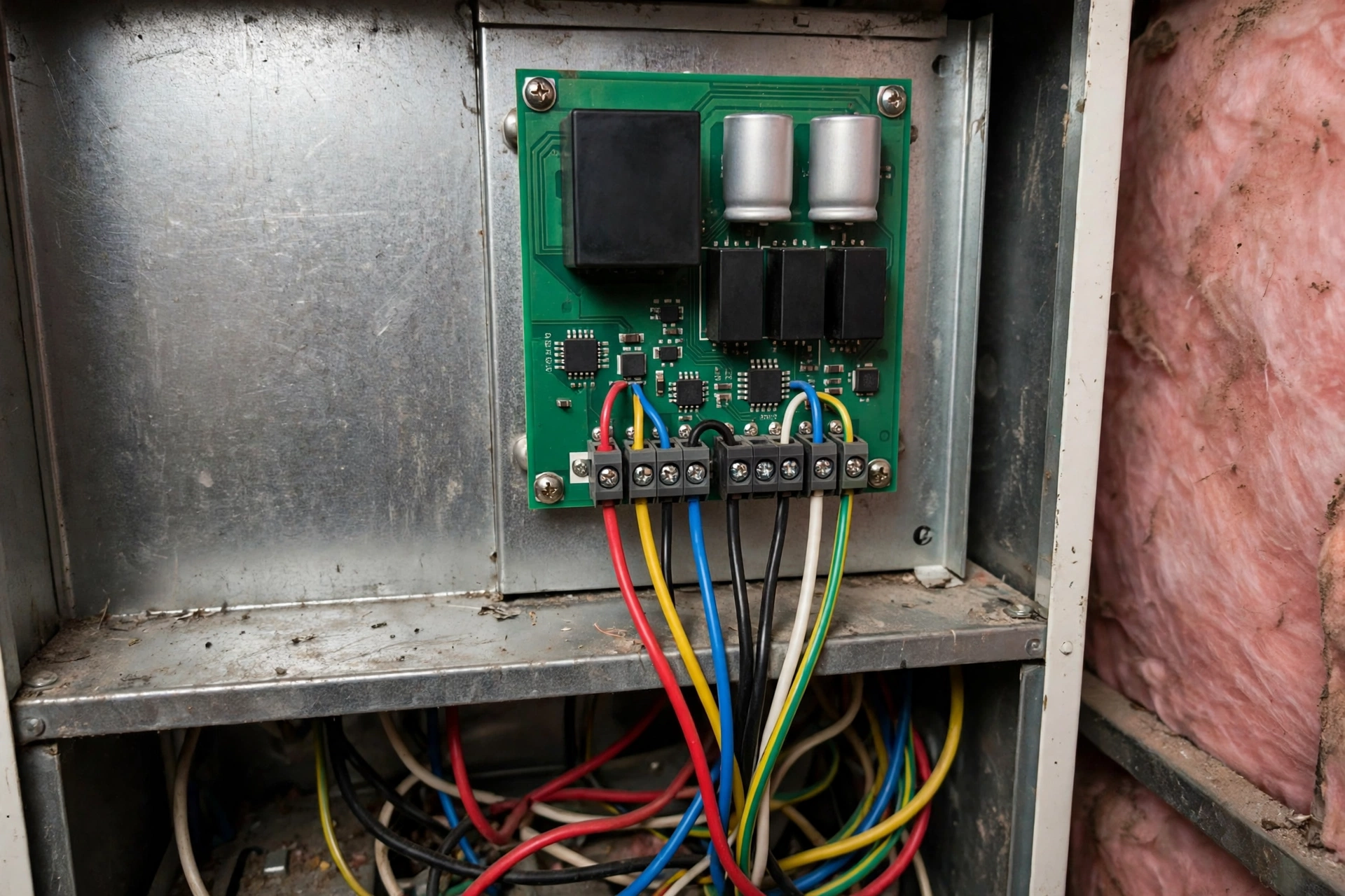 Gas furnace unit in a residential basement in Hampton, New Hampshire