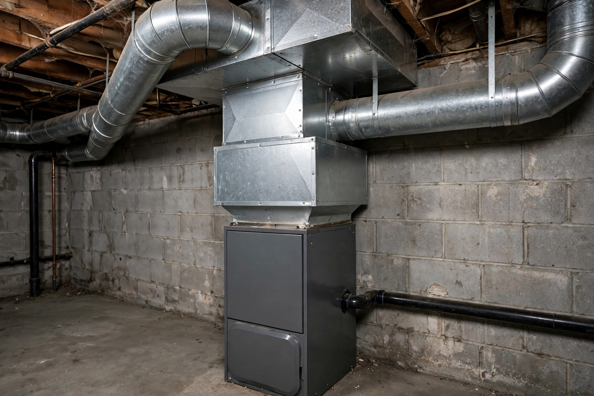 Furnace and ductwork in a home in New Hampshire